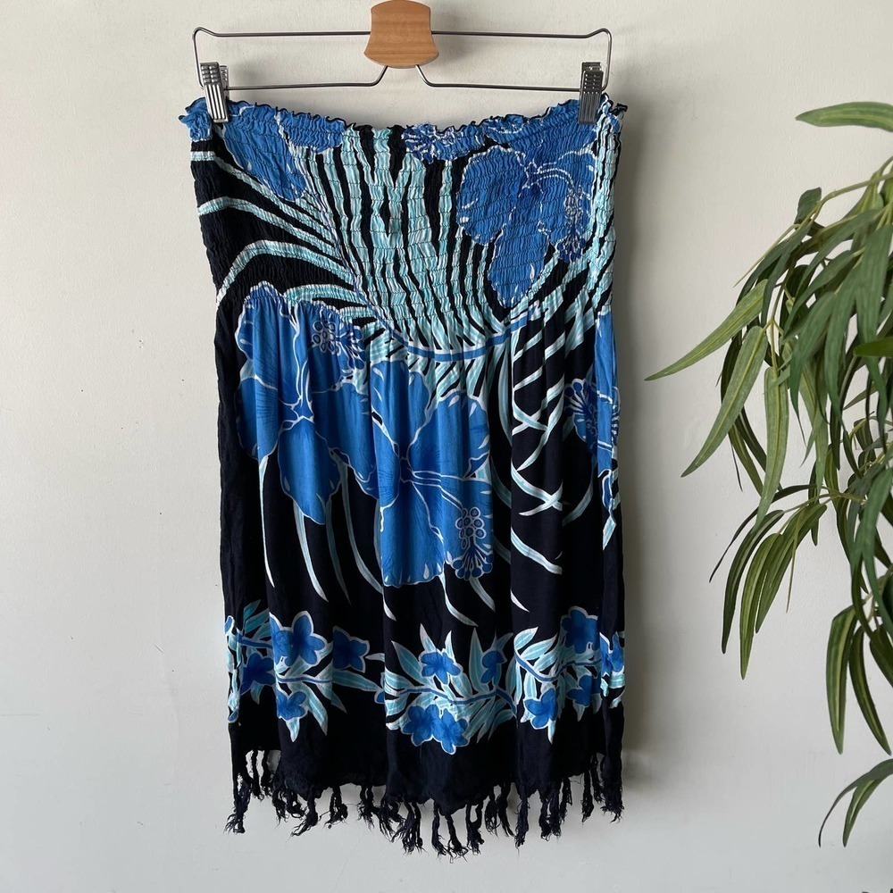 Club Z collection Skirt Womens XL Blue Black Coverup Hawaiian Tropical Summer